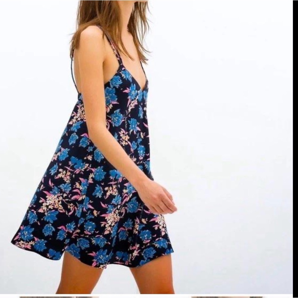ZARA Strappy Back Blue Floral Cami Mini Dress - Size Small - Picture 4 of 4